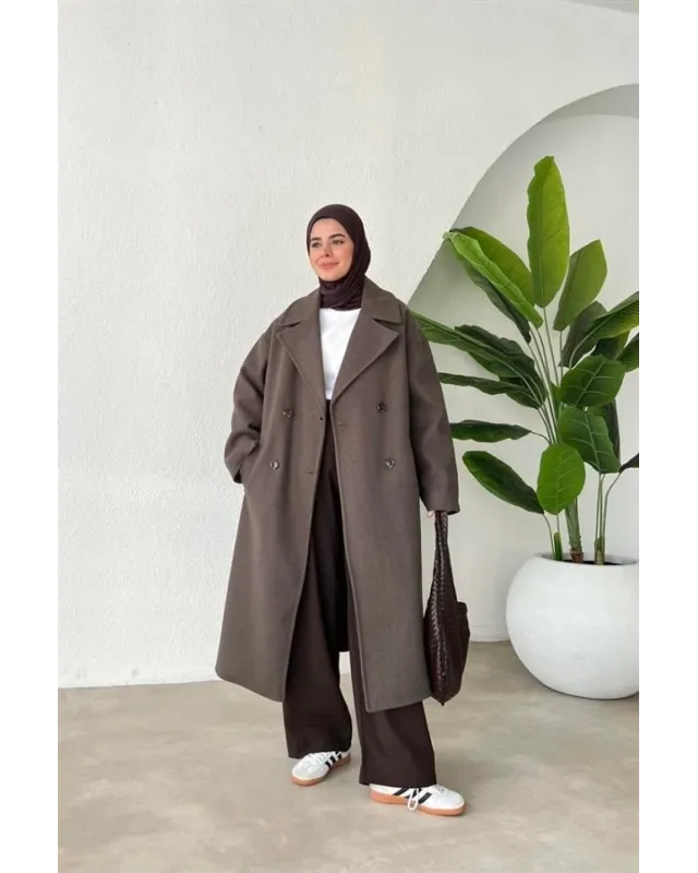 جاكيت جوخ مبطن ساتان - بني غامق